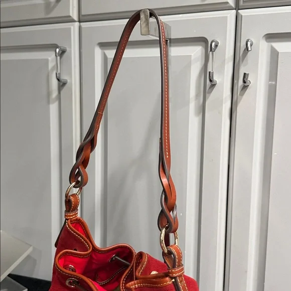 Dooney & Bourke Burnt Orange Suede Bucket Bag, Red Interior - Picture 9 of 12